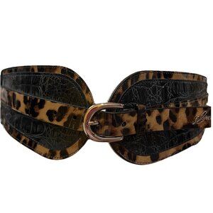 Guess Vtg Cinch Belt L/XL Leopard Stretch Adjustable 3-4” wide 80s Rock Festival
